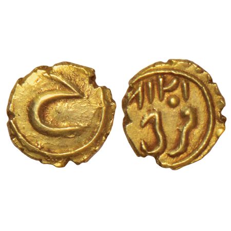 Mysore, Tipu Sultan (1782-1799 AD), gold fanam, Farrukhi mint, AM 1218, Persian 'He' on ob