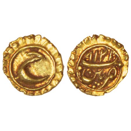 Mysore, Tipu Sultan (1782-1799 AD), gold fanam, Pattan mint, AM 1219, Persian 'He' on obve