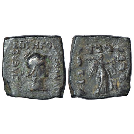 Indo-Greeks, copper unit of Menander I (c.155-130 BC), BN series 31, 9.71g. Obv: helmeted 