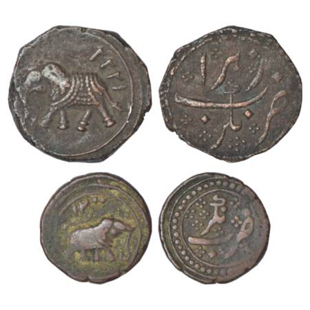 Mysore, Tipu Sultan (1787-1799 AD), copper (2), paisa, AM 1222, KM 103.11, 11.52g and ½ pa