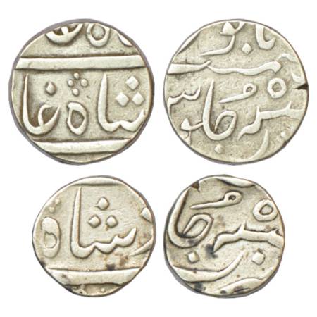 Nawab of Surat, silver coins (2), 1x rupee, RY 5(6), 11.52g and ½ rupee, RY 5x, 5.75g, Sur