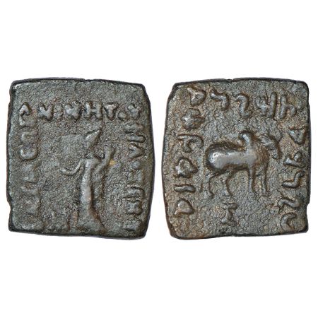 Indo-Greeks, bronze unit of Philoxenos (c.125-110 BC), BN series 10, 7.29g. Obv: city-godd