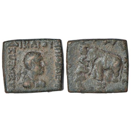 Indo-Greeks, copper unit of Heliocles II (c.110-100 BC), BN series 7, 7.89g. Obv: bearded 
