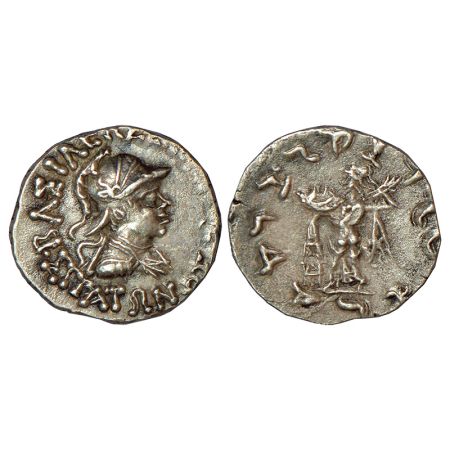 Indo-Greeks, silver drachm of Strato I Soter (c.105-85/0 BC), BN series 2A, 2.30g. Obv: di