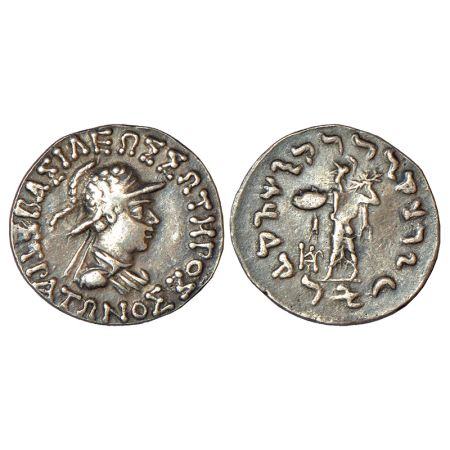 Indo-Greeks, silver drachm of Strato I Soter (c.105-85/0 BC), BN series 6A, 2.40g. Obv: di