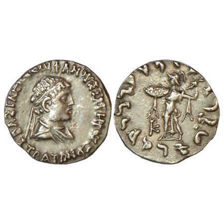 Indo-Greeks, silver drachm of Strato I Soter (c.105-85/0 BC), BN series 27B, 2.39g. Obv: d