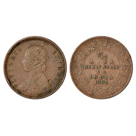 Dewas SB (Senior Branch), Krishnaji Rao (1860-1899 AD), copper 1/12 anna, AD 1888, KM 11, 
