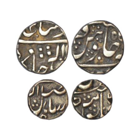 Gwalior, Madho Rao (1886-1925 AD), silver coins (2), ¼ rupee, RY 55, 2.79g and 1/8 rupee, 