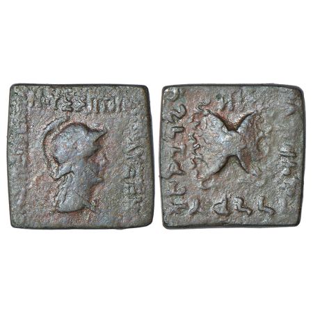 Indo-Greeks, bronze unit of Polyxenos (c.85/80 BC), BN series 3B, 9.21g. Obv: helmeted hea