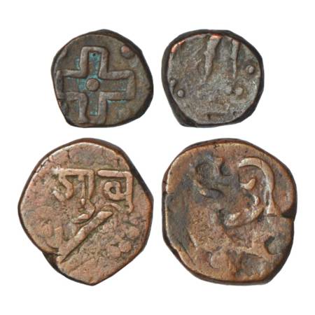 Jhabua, Gopal Singh (1840-1895 AD), copper paisa (2), 1x cross and dot on obverse, 7.16g a
