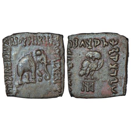 Indo-Greeks, copper unit of Archebios (c.75-65 BC), BN series 12B, 11.00g. Obv: elephant w