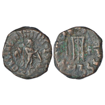 Indo-Greeks, copper unit of Zoilos II (c.55-35 BC), BN series 5, 17.45g. Obv: Apollo stand