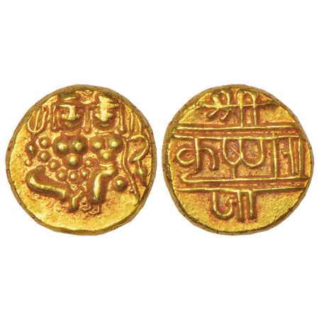 Mysore, Krishna Raja Wodeyar (1799-1868 AD), gold pagoda, KM C210, 3.43g. Obv: Shiva Parva