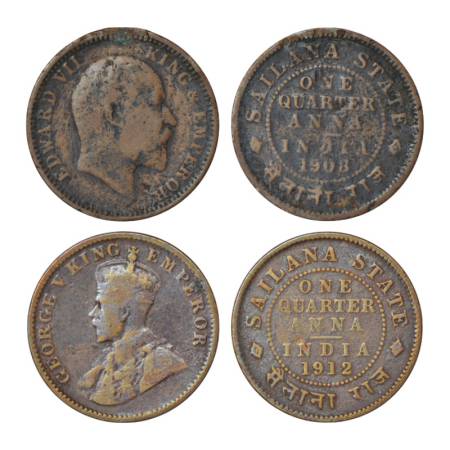 Sailana, Jaswant Singh (1890-1919 AD), copper ¼ anna (2), 1x 1908, portrait bust of Edward