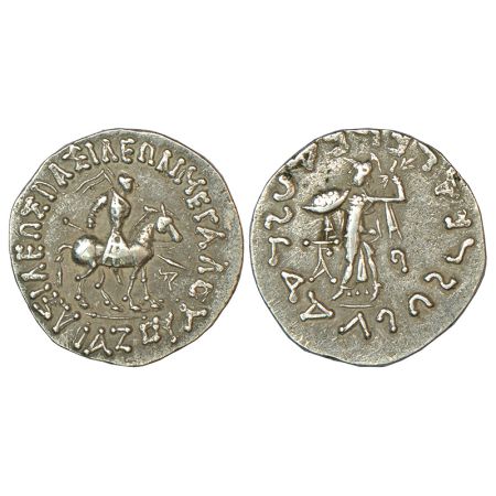 Indo-Scythians, silver tetradrachm of Azes (c.58-12 BC), ISCH 90.11T, 9.45g. Obv: king on 