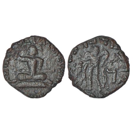 Indo-Scythians, copper half unit of Azes (c.45-12BC), ISCH 107.11, 8.74g. Obv: king seated