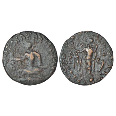 Indo-Scythians, copper half unit of Azes (c.45-12BC), ISCH 107.11, 5.50g. Obv: king seated