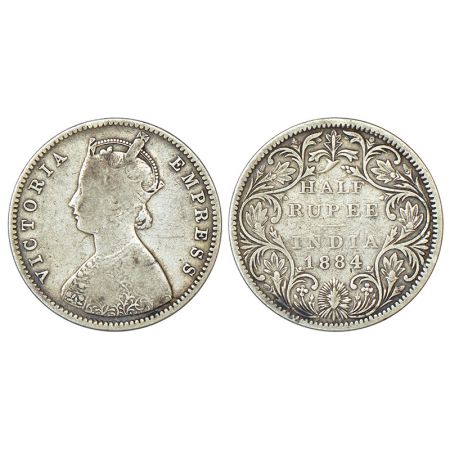 Victoria Empress, silver ½ rupee, 1884, Bombay mint, A/II, no mint mark, reverse similar t