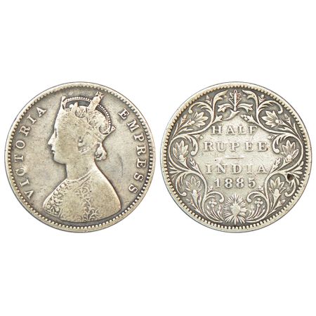 Victoria Empress, silver ½ rupee, 1885, Bombay mint, A/II, 'B' raised, reverse similar to 