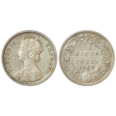 Victoria Empress, silver ¼ rupee, 1883, Bombay mint, B/I/dot, PR 415, GK 689, 2.88g. Good 