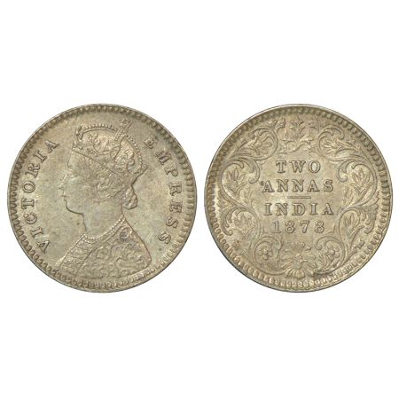 Victoria Empress, silver 2 annas, 1878, Calcutta mint, B/II/no mm, PR 493, GK 751, 1.45g. 