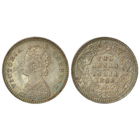 Victoria Empress, silver 2 annas, 1888, Calcutta mint, B/II/no mm, PR 503, GK 786, 1.42g. 