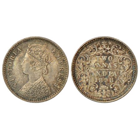Victoria Empress, silver 2 annas, 1898, Bombay mint, B/II/'B' incused, PR 552, GK 808-809.