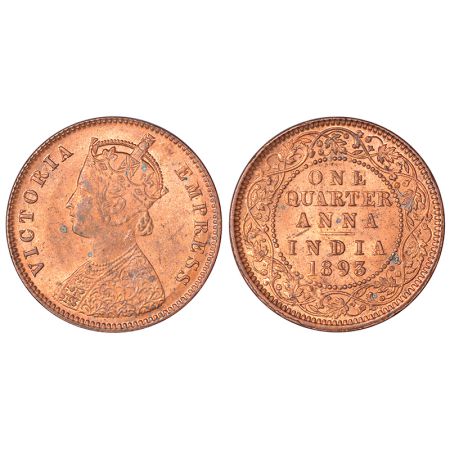 Victoria Empress, copper ¼ anna, 1893, Calcutta mint, B/II/no mm, PR 626, GK 852, 6.35g. U