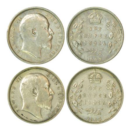 Edward VII, silver rupee (2), 1903, 1x Calcutta mint, no mint mark, 4 dots in Persian insc