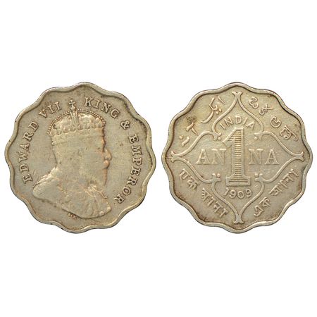 Edward VII, cupro-nickel 1 anna, 1909, Bombay mint, 'B' incused, PR 928; GK 992, 3.81g. Ve