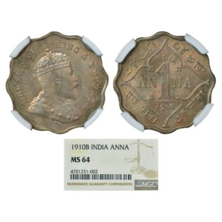 Edward VII, cupro-nickel 1 anna, 1910, Bombay mint, 'B' incused, PR 929, GK 933. Graded as