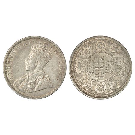 George V, silver rupee, 1917, Bombay mint, dot, die-axis at 9 o'clock on reverse, 11.49g. 