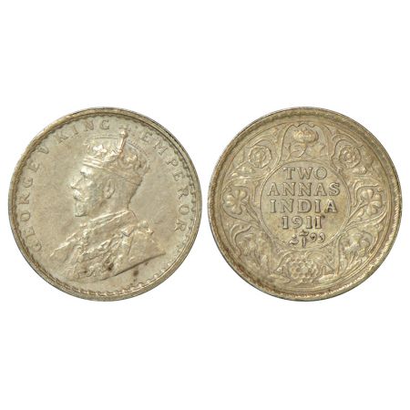 George V, silver 2 annas, 1911, Calcutta mint, no dot, pig type, PR 564, GK 1107, 1.46g. G