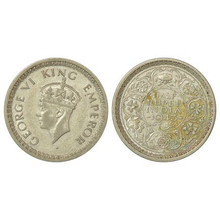 George VI, half silver ½ rupee, 1943, Bombay mint, Rev III diamond, unlisted in PR, GK 130