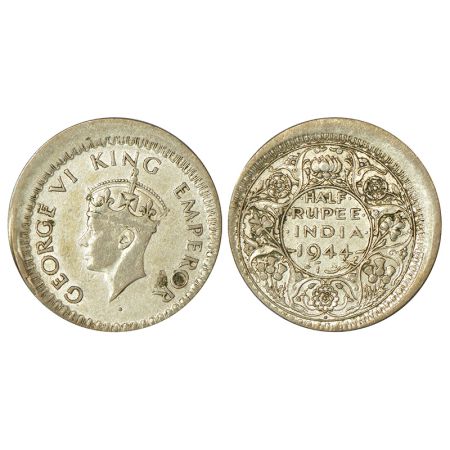 George VI, half silver ½ rupee, 1944, Bombay mint, dot, 30% die shift on both side, 5.77g.