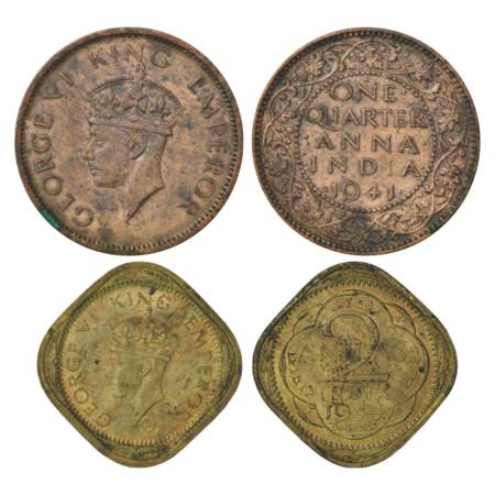 George VI (2), copper ¼ anna, 1941, Bombay mint, 4.84g. PR 693, GK 1428 and brass 2 annas,