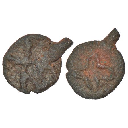 Post-Mauryan uninscribed cast coinage, Deccan series, copper fractional unit of 'tree X hi