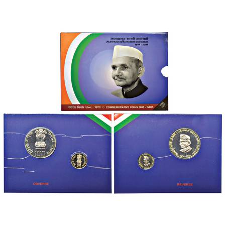 2005, Lal Bahadur Shastri Birth Centenary, UNC set of 2 coins, 100 rupees and 5 rupees, Ko