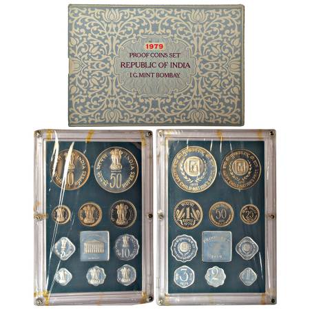 1979, Happy Child Nation's Pride, Proof set of 10 coins, 50 rupees, 10 rupees, 1 rupee, 50