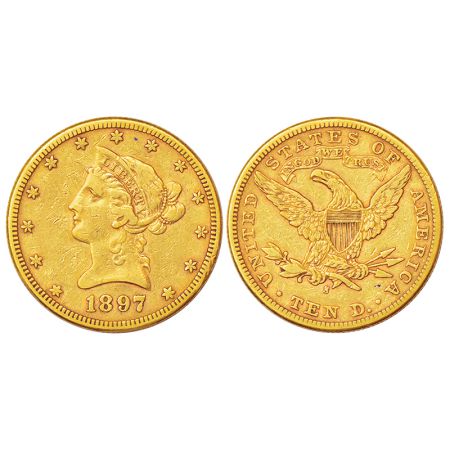 United States of America, gold 10 dollar, AD 1897, 'S' mintmark, KM 102, 16.60g. Obv: Coro