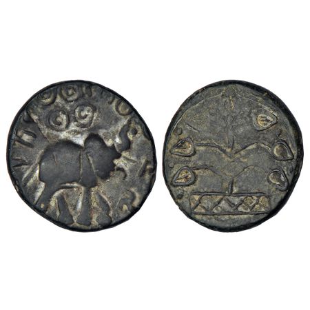 Satavahanas, alloyed copper coin of Siri Satakani (c.100-50 BC), 'elephant' type, Nasik re