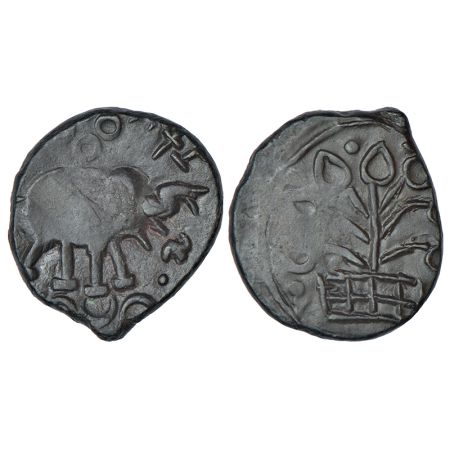 Satavahanas, alloyed copper coin attributed to Siri Satakani (c.100-50 BC), 'elephant' typ