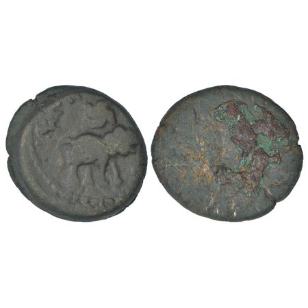 Satavahanas, alloyed copper coin attributed to Siri Satakani (c.100-50 BC), 'elephant' typ