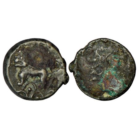 Satavahanas, alloyed copper coin of Siri Satakani (c.100-50 BC) of 'lioness' type, Junnar 
