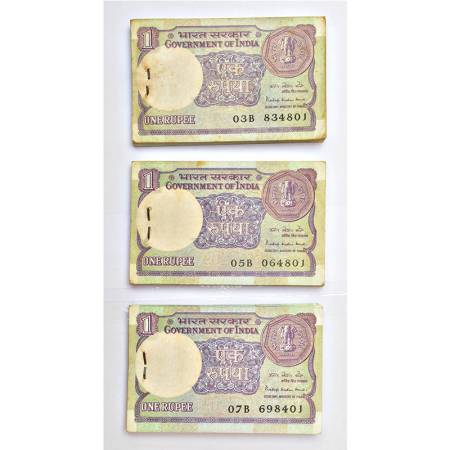 1 rupee, full packet of 100 notes (3), 1983, signed by Pratap Kishan Kaul, without inset, 