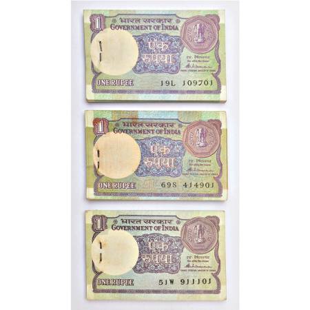 1 rupee, full packet of 100 notes (3), 1985, signed by S. Venkitaramanan, without inset, s