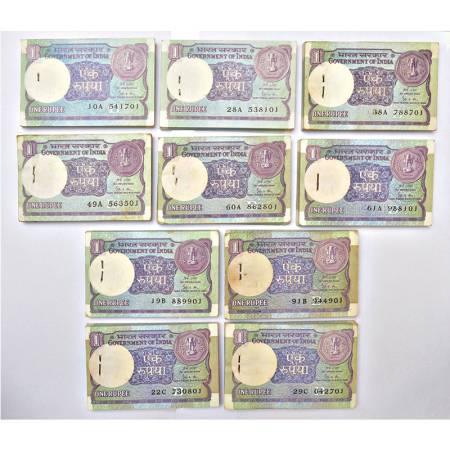 1 rupee, full packet of 100 notes (10), 1989, signed by Gopi K. Arora, inset 'B', serial n