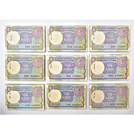 1 rupee, full packet of 100 notes (26), 1990, signed by Bimal Jalan, inset 'B', serial no.