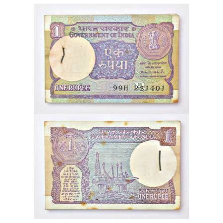1 rupee, full packet of 100 notes, 1991, signed by Montek Singh Ahluwalia, inset 'B', seri