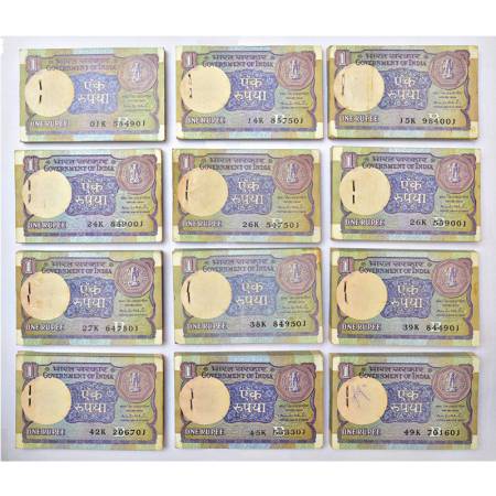 1 rupee, full packet of 100 notes (37), 1991, signed by Montek Singh Ahluwalia, inset 'B',